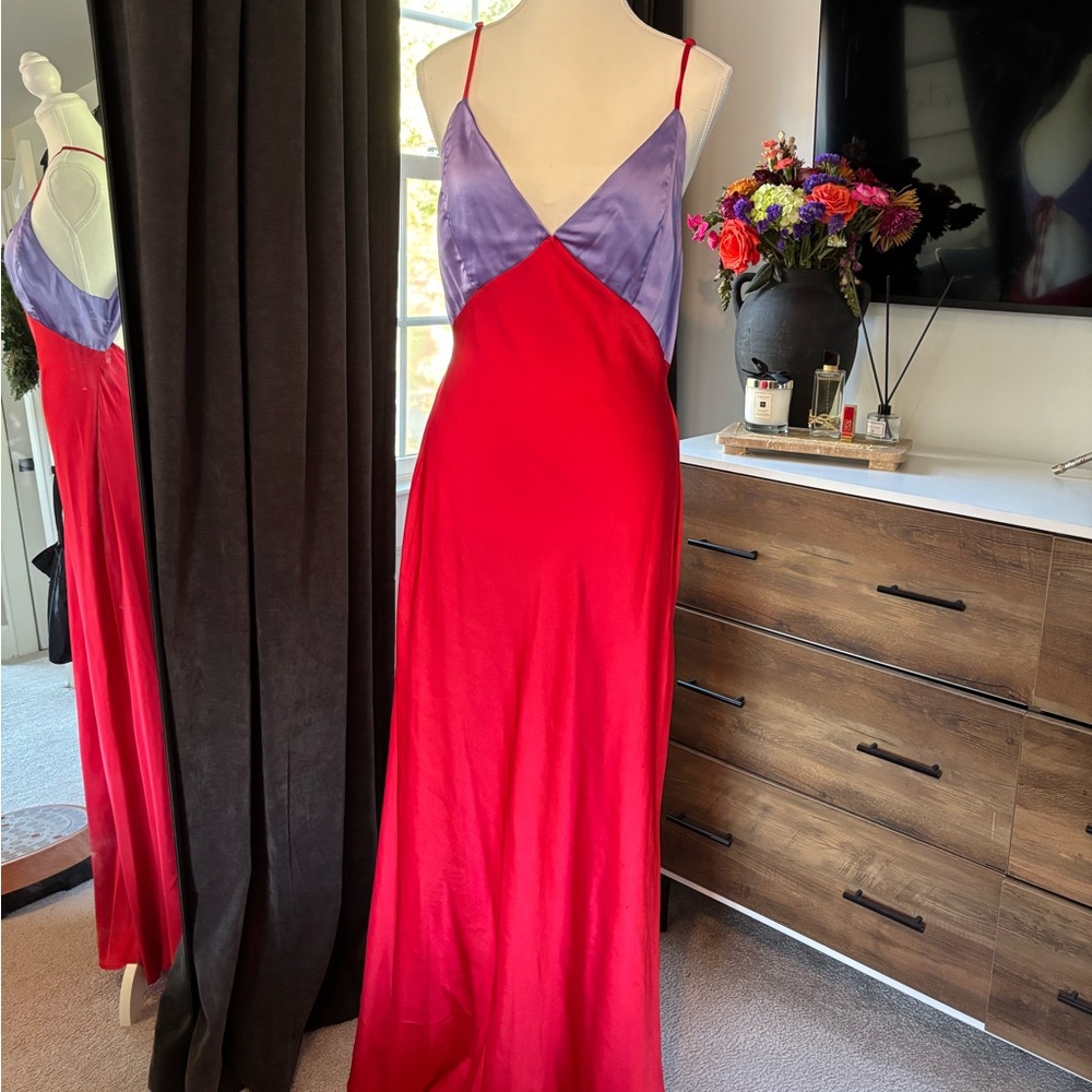 Red and Purple Satin Slip Dress